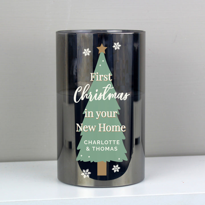 Buy Personalised Christmas Tree Smoked Glass LED Candle available now at www.giftsfinder.co.uk