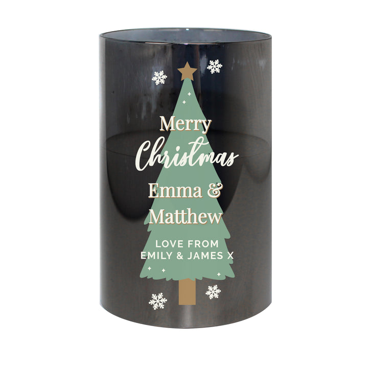 Buy Personalised Christmas Tree Smoked Glass LED Candle available now at www.giftsfinder.co.uk