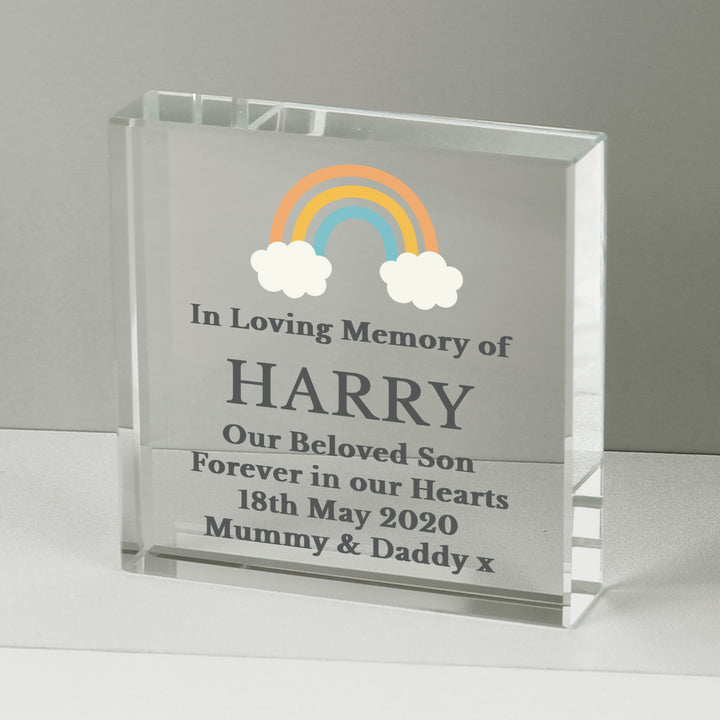 Personalised Rainbow Memorial Large Crystal Token in gift category Personalised Paperweights