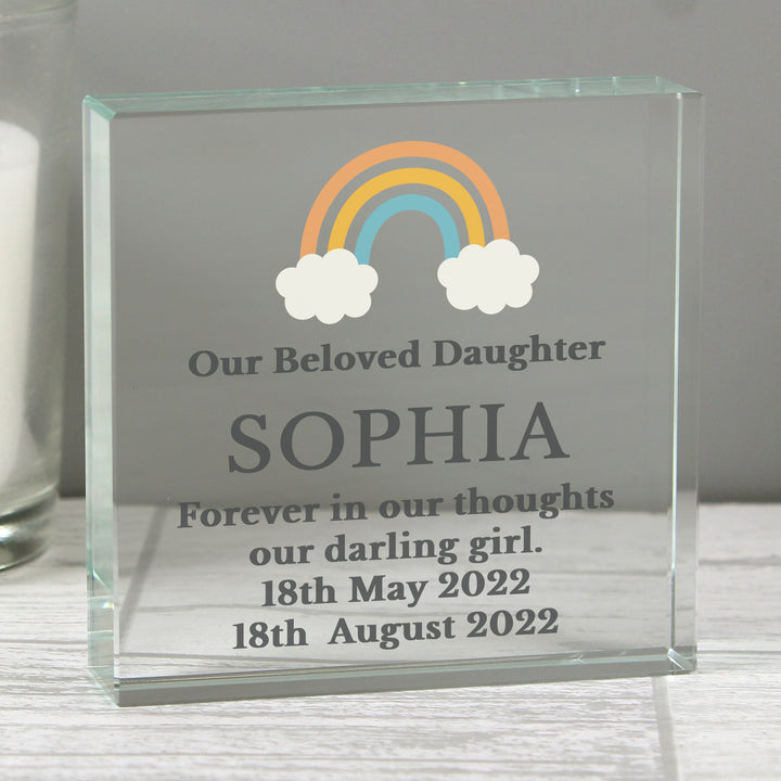 Personalised Rainbow Memorial Large Crystal Token in gift category Personalised Paperweights