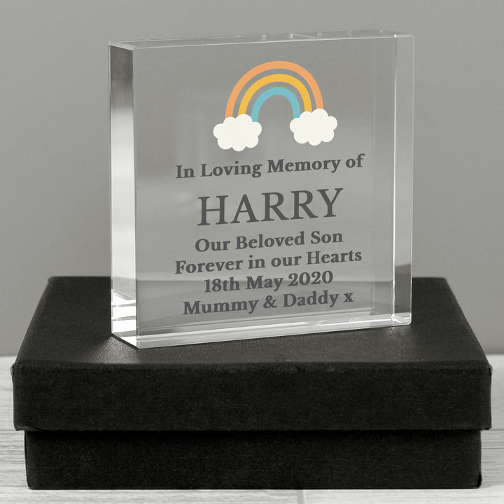 Personalised Rainbow Memorial Large Crystal Token in gift category Personalised Paperweights