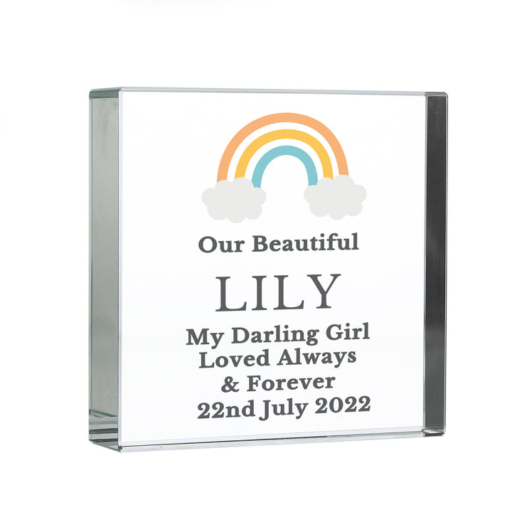 Personalised Rainbow Memorial Large Crystal Token in gift category Personalised Paperweights