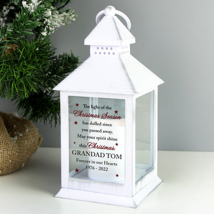 Personalised Christmas Season Memorial White Lantern - part of the Gifts Finder Personalised Memorials collection