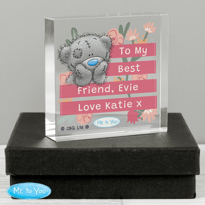 Personalised Me To You Floral Crystal Token - part of the Gifts Finder Personalised Ornaments & Keepsakes collection