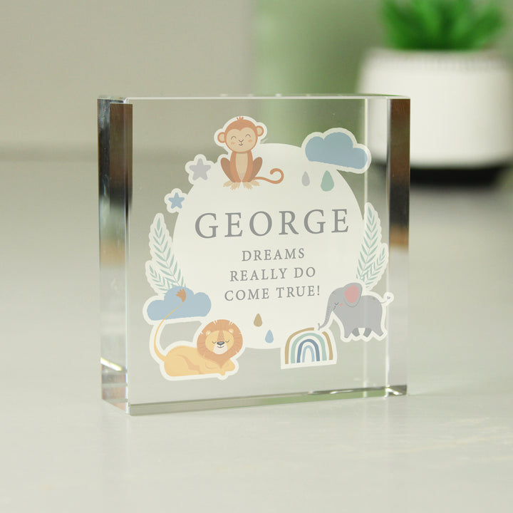 Personalised Safari Animals Crystal Token in gift category Personalised Ornaments & Keepsakes