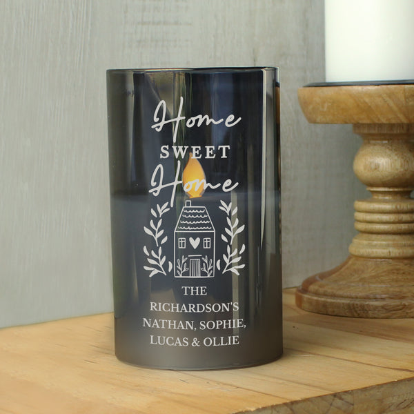 Buy Personalised HOME Smoked Glass LED Candle available now at www.giftsfinder.co.uk