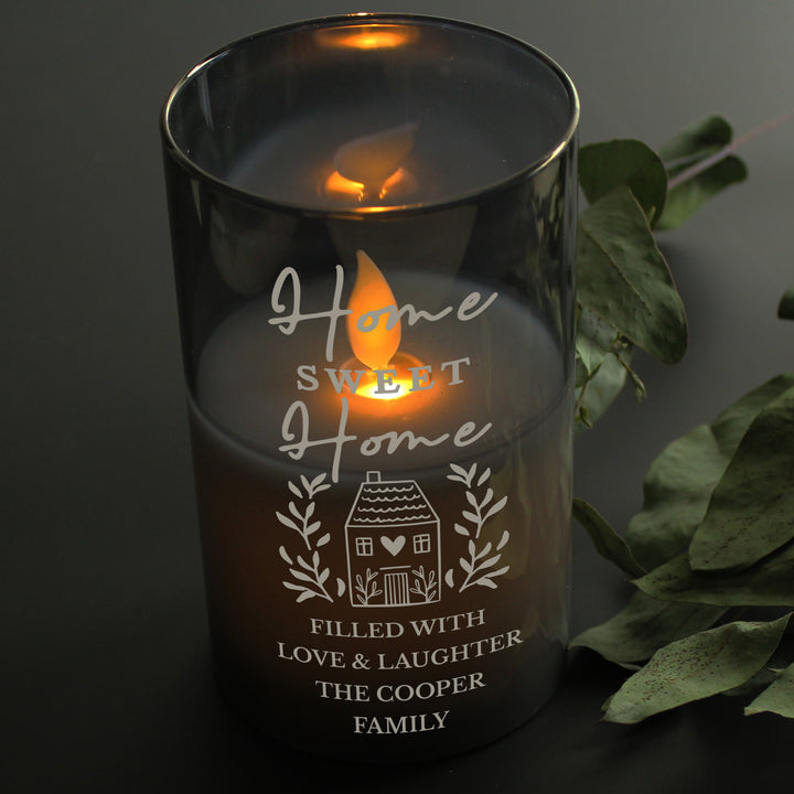 Personalised Home Smoked Glass LED Candle - part of the Gifts Finder Personalised Candles collection