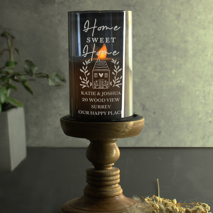 Personalised Home Smoked Glass LED Candle - part of the Gifts Finder Personalised Candles collection