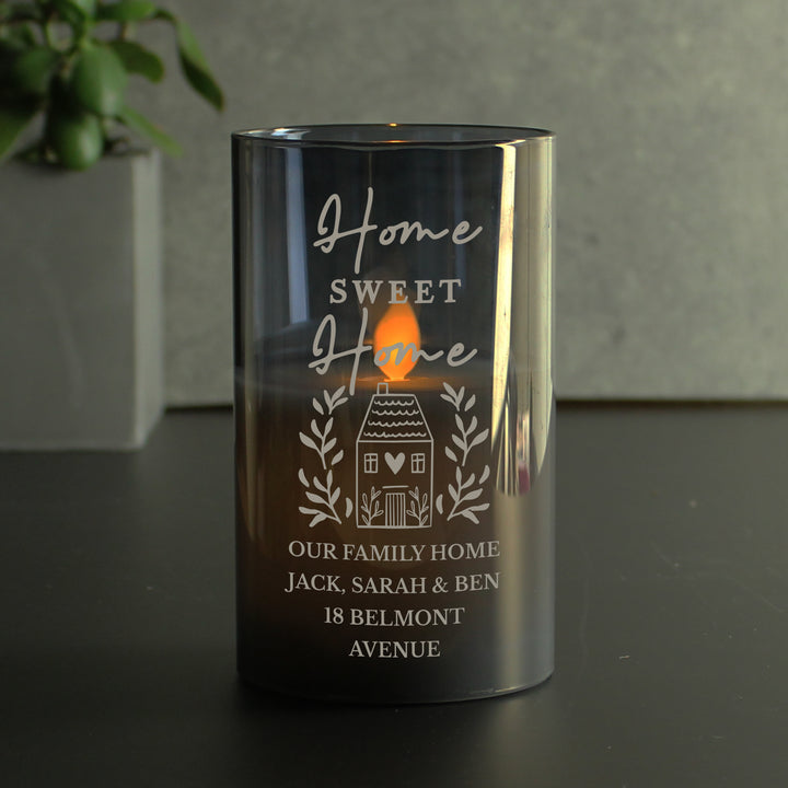 Personalised Home Smoked Glass LED Candle - part of the Gifts Finder Personalised Candles collection