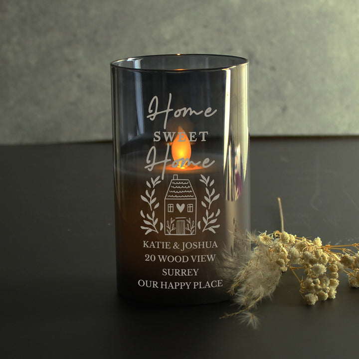 Personalised Home Smoked Glass LED Candle - part of the Gifts Finder Personalised Candles collection