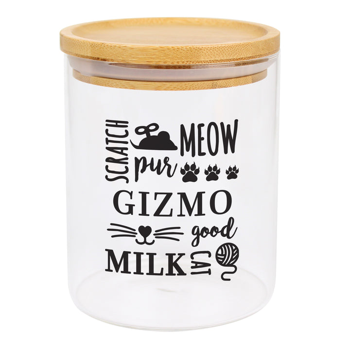 Buy Personalised Glass Cat Treat Jar with Bamboo Lid available now at www.giftsfinder.co.uk