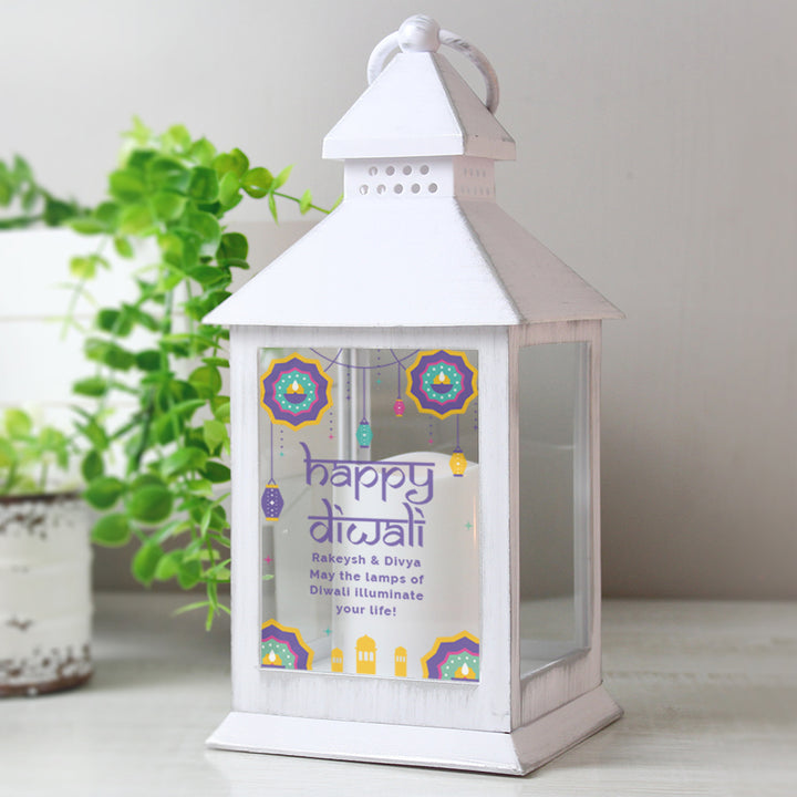 Personalised Diwali White Lantern - part of the Gifts Finder Personalised Lanterns collection