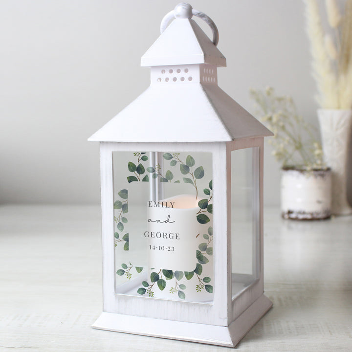 Buy Personalised Botanical White Lantern available now at www.giftsfinder.co.uk