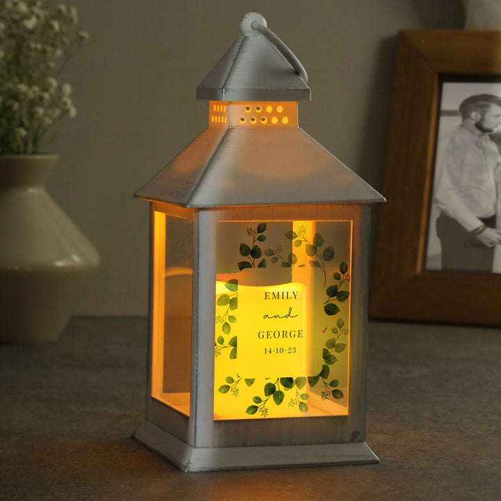 Buy Personalised Botanical White Lantern available now at www.giftsfinder.co.uk