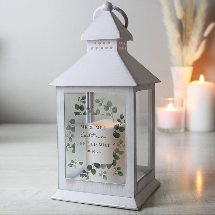 Buy Personalised Botanical White Lantern available now at www.giftsfinder.co.uk