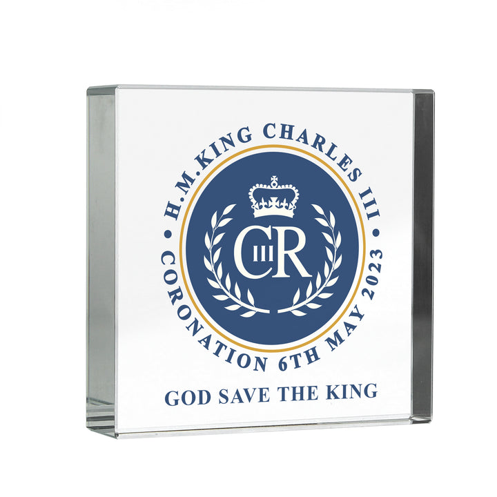 Buy Personalised King Charles III Blue Crest Coronation Commemorative Crystal Token available now at www.giftsfinder.co.uk