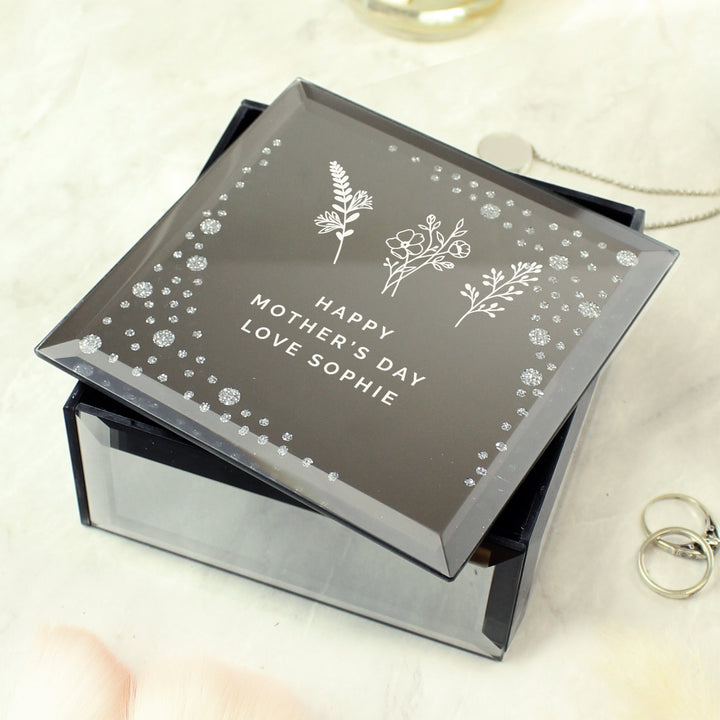 Buy Personalised Floral Diamante Mirrored Trinket Box available now at www.giftsfinder.co.uk