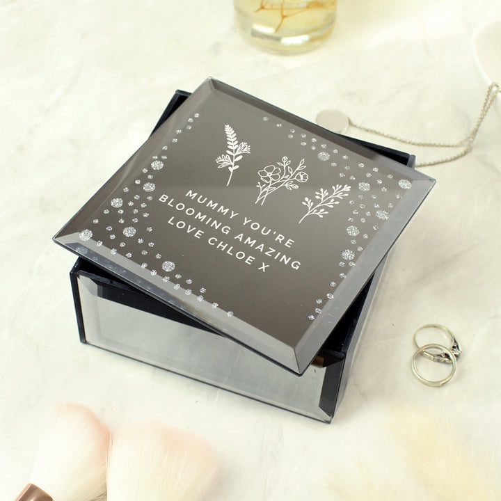 Buy Personalised Floral Diamante Mirrored Trinket Box available now at www.giftsfinder.co.uk