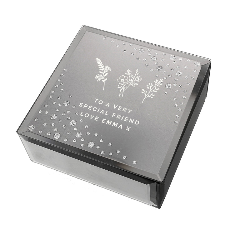 Buy Personalised Floral Diamante Mirrored Trinket Box available now at www.giftsfinder.co.uk