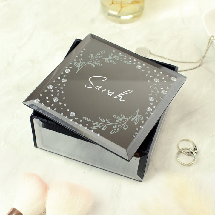 Buy Personalised Botanical Diamante Mirrored Trinket Box available now at www.giftsfinder.co.uk