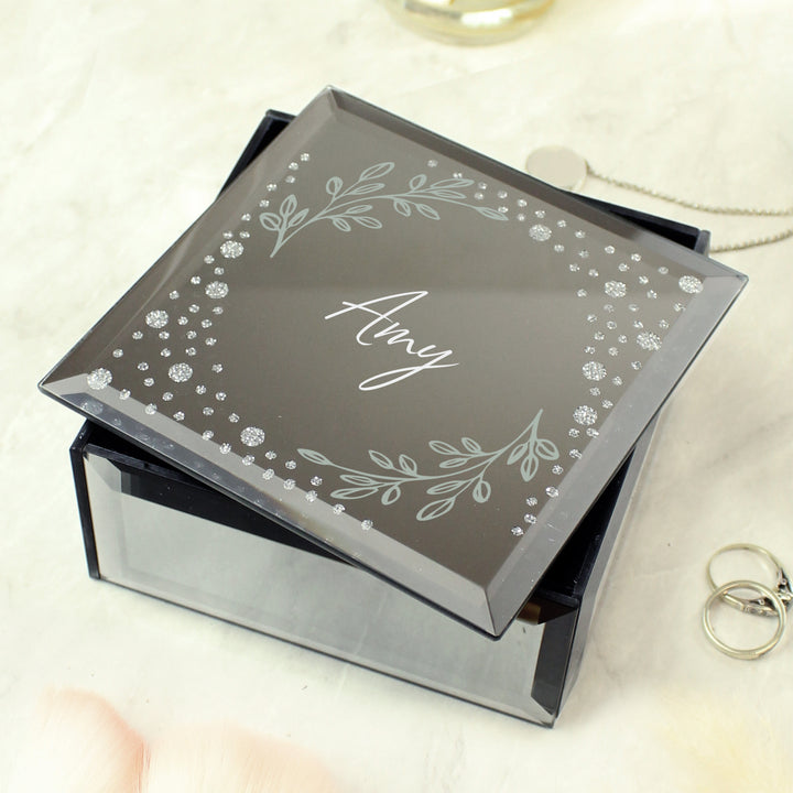 Buy Personalised Botanical Diamante Mirrored Trinket Box available now at www.giftsfinder.co.uk