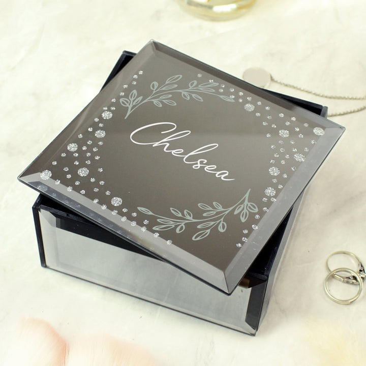 Buy Personalised Botanical Diamante Mirrored Trinket Box available now at www.giftsfinder.co.uk