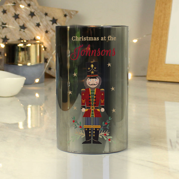 Buy Personalised Christmas Nutcracker Smoked LED Candle available now at www.giftsfinder.co.uk