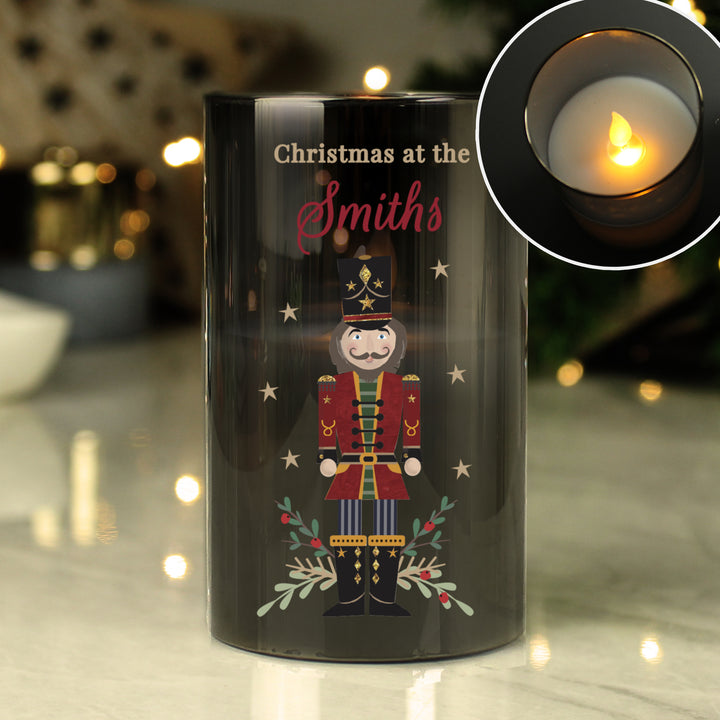 Buy Personalised Christmas Nutcracker Smoked LED Candle available now at www.giftsfinder.co.uk