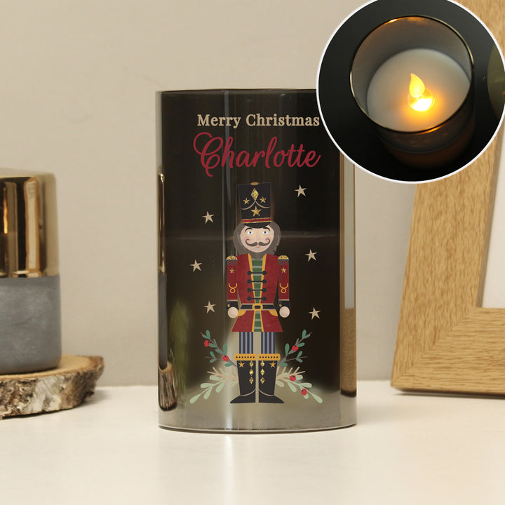 Buy Personalised Christmas Nutcracker Smoked LED Candle available now at www.giftsfinder.co.uk