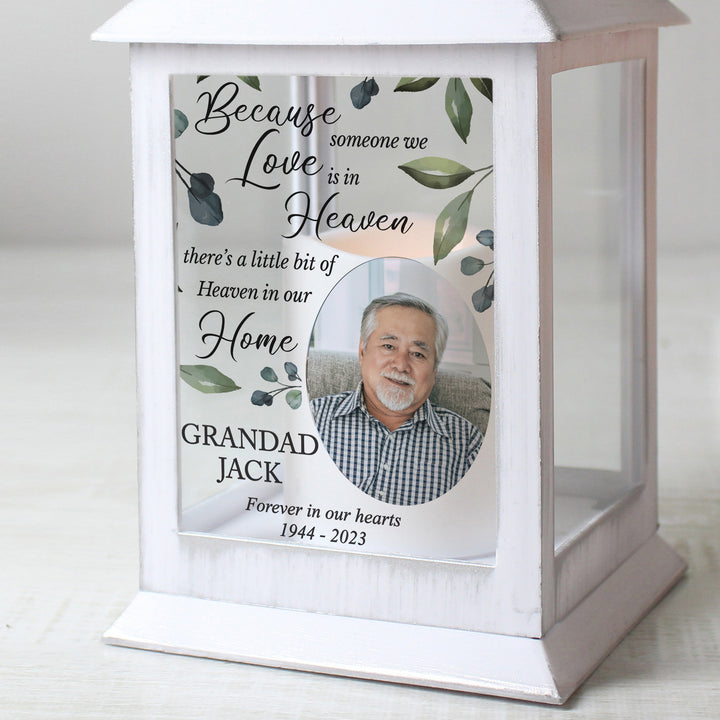 Buy Personalised Botanical Memorial Photo Upload White Lantern available now at www.giftsfinder.co.uk