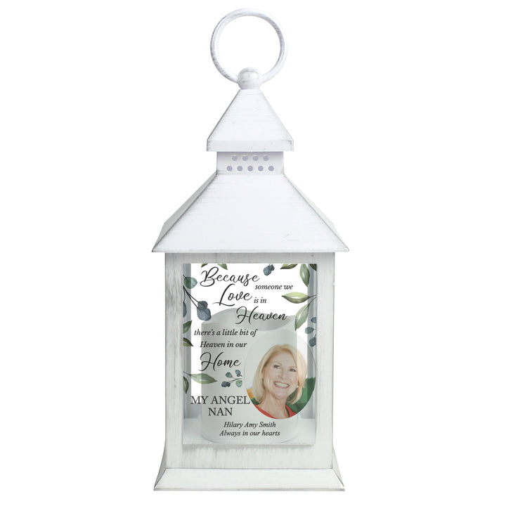 Buy Personalised Botanical Memorial Photo Upload White Lantern available now at www.giftsfinder.co.uk