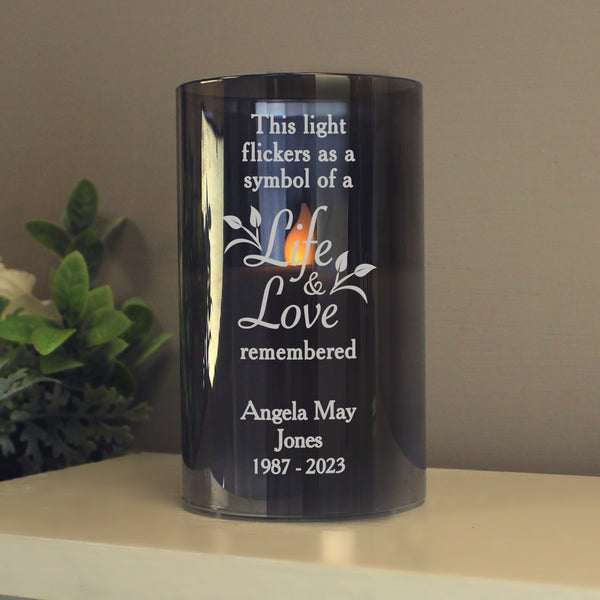 Buy Personalised Life & Love Memorial Smoked LED Candle available now at www.giftsfinder.co.uk