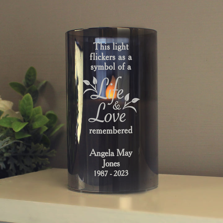 Personalised Life & Love Memorial Smoked LED Candle - part of the Gifts Finder Personalised Memorials collection