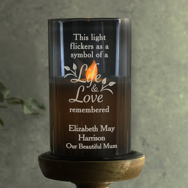 Personalised Life & Love Memorial Smoked LED Candle - part of the Gifts Finder Personalised Memorials collection