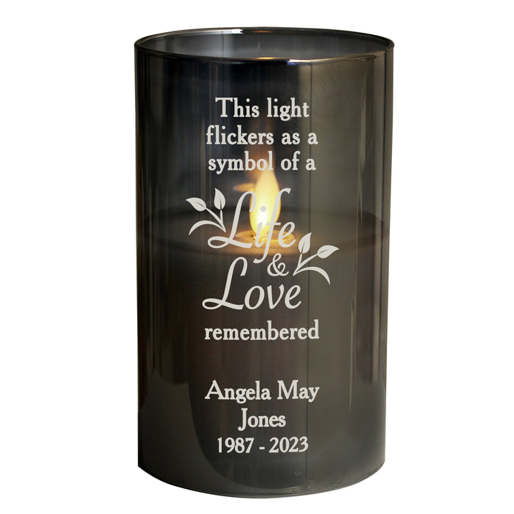 Personalised Life & Love Memorial Smoked LED Candle - part of the Gifts Finder Personalised Memorials collection