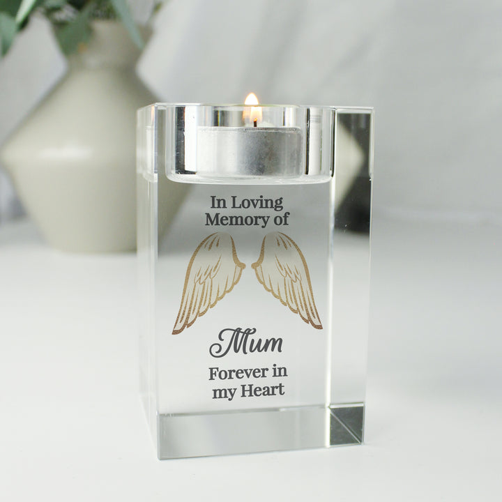 Buy Personalised Angel Wings Memorial Glass Tealight Holder available now at www.giftsfinder.co.uk