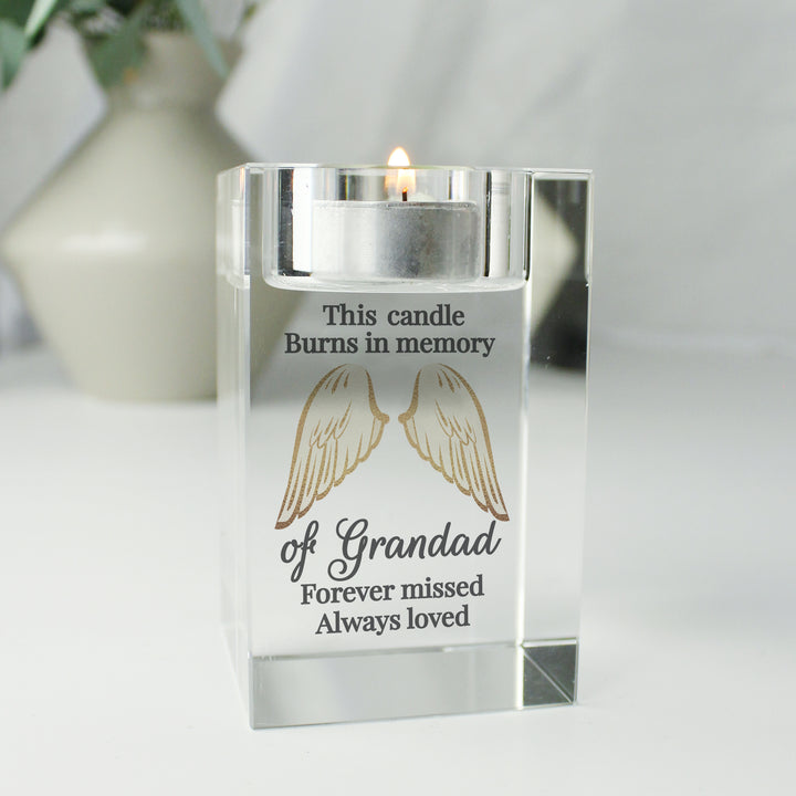 Buy Personalised Angel Wings Memorial Glass Tealight Holder available now at www.giftsfinder.co.uk