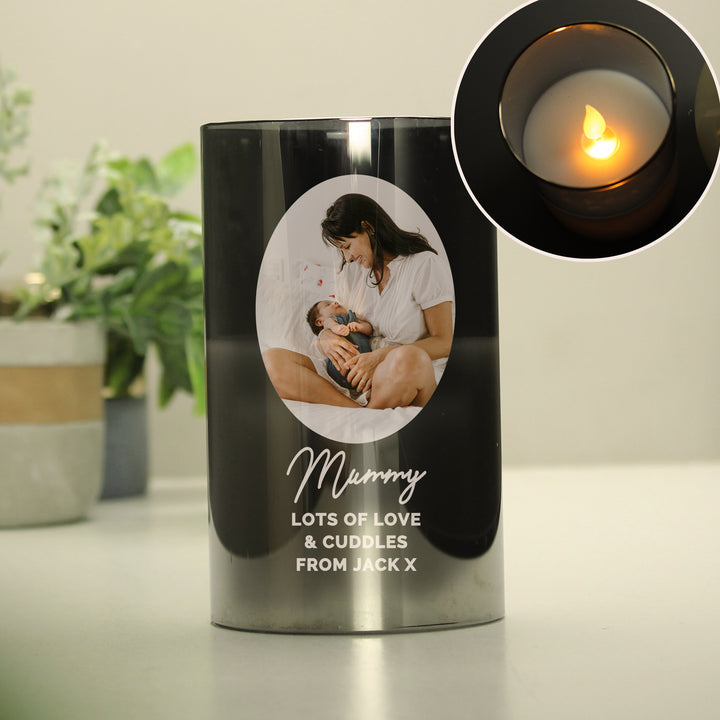 Buy Personalised Photo Upload Smoked Glass LED Candle at www.giftsfinder.co.uk