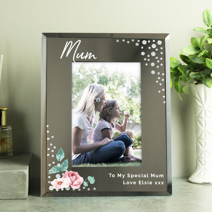 Buy Personalised Floral 6x4 Diamante Glass Photo Frame available now at www.giftsfinder.co.uk