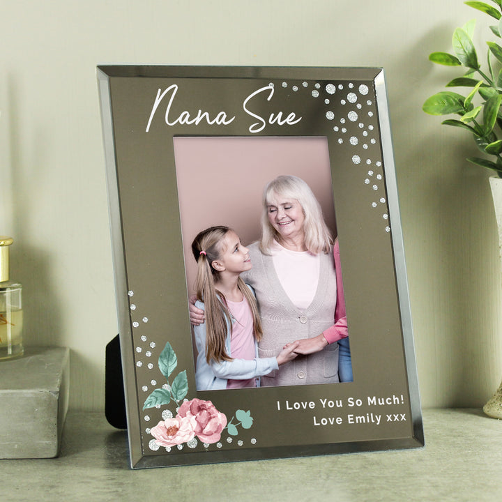 Buy Personalised Floral 6x4 Diamante Glass Photo Frame available now at www.giftsfinder.co.uk