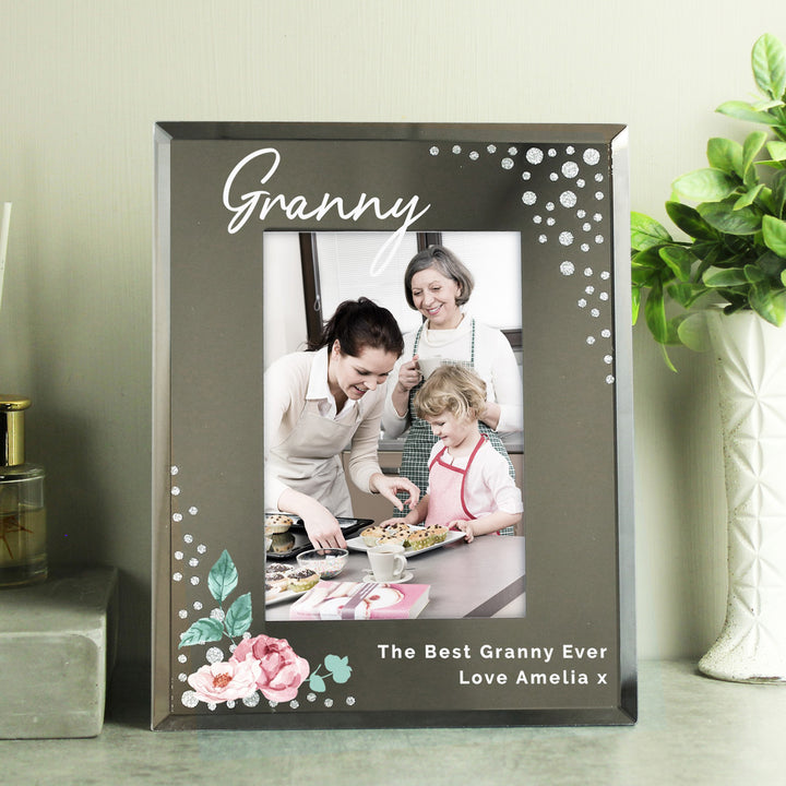 Buy Personalised Floral 6x4 Diamante Glass Photo Frame available now at www.giftsfinder.co.uk