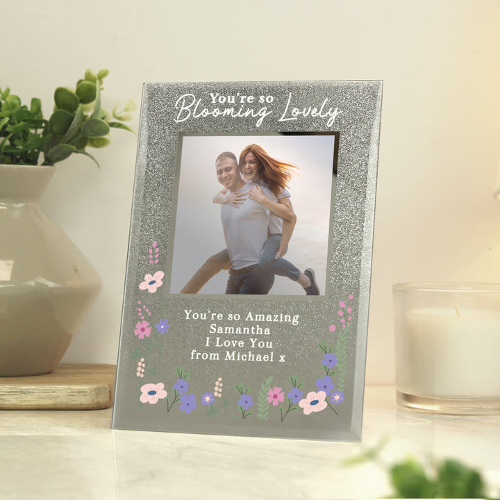 Personalised Blooming Lovely 6x4 Inch Glitter Photo Frame - part of the Gifts Finder Photo Frames, Albums and Guestbooks collection