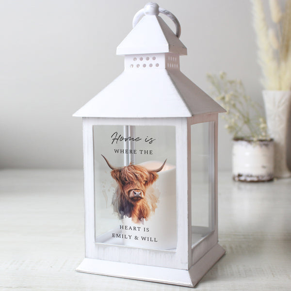 Buy Personalised Highland Cow LED Lantern available now at www.giftsfinder.co.uk