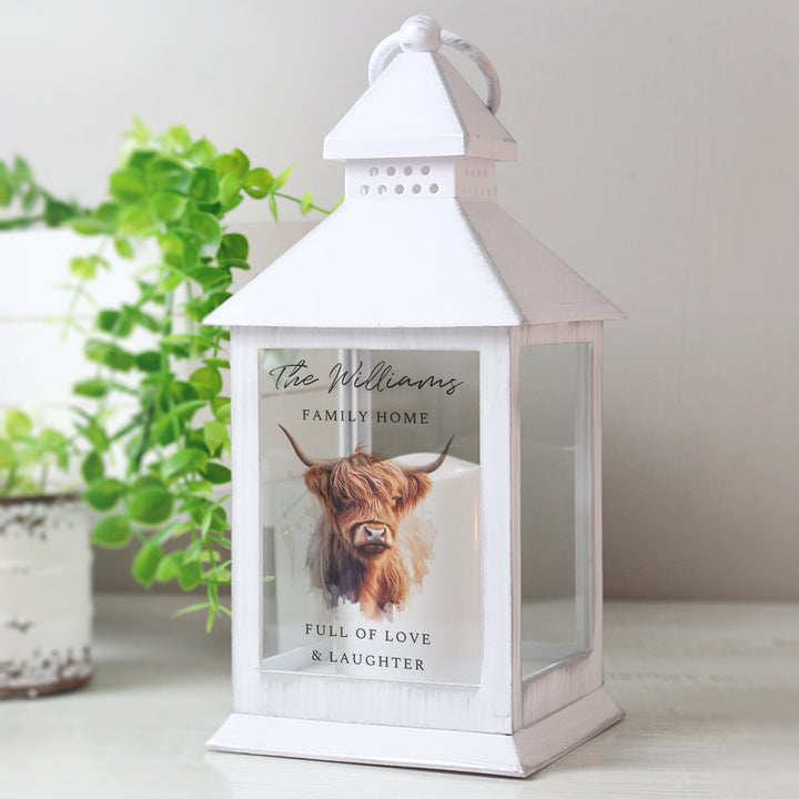 Buy Personalised Highland Cow LED Lantern available now at www.giftsfinder.co.uk