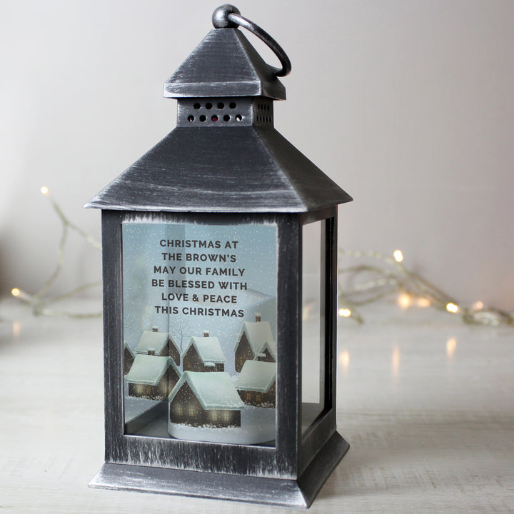 Buy Personalised Christmas Town Black Lantern available now at www.giftsfinder.co.uk