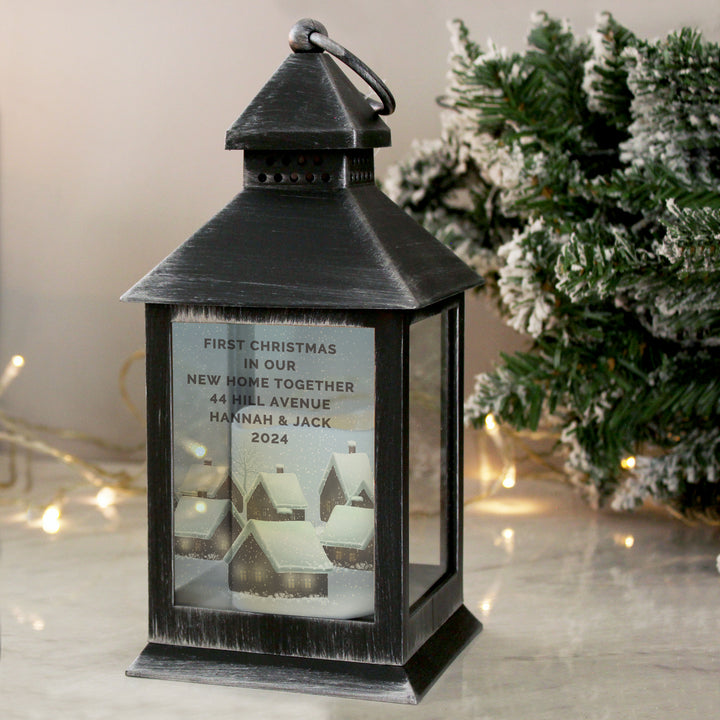 Buy Personalised Christmas Town Black Lantern available now at www.giftsfinder.co.uk