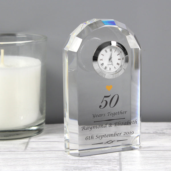 Buy Personalised Golden Anniversary Crystal Clock available now at www.giftsfinder.co.uk