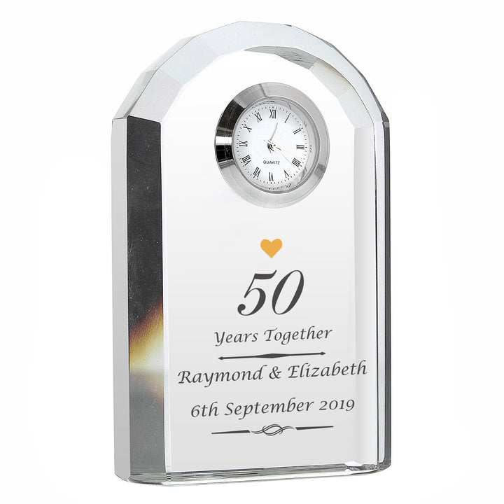 Buy Personalised Golden Anniversary Crystal Clock available now at www.giftsfinder.co.uk