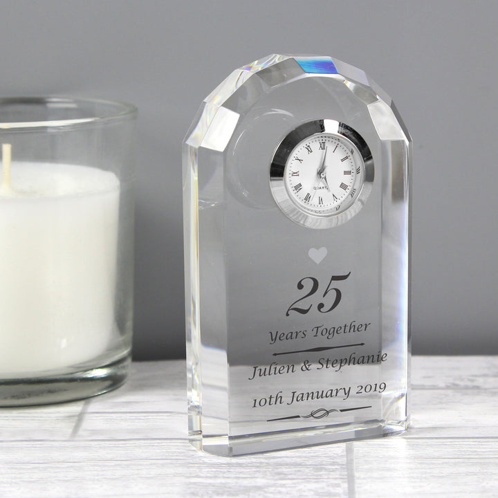 Personalised Silver Anniversary Crystal Clock - part of the Gifts Finder Personalised Anniversary Gifts collection