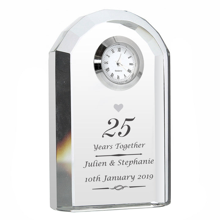 Personalised Silver Anniversary Crystal Clock - part of the Gifts Finder Personalised Anniversary Gifts collection